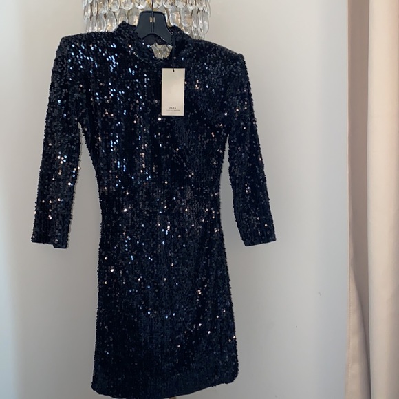 zara navy sequin dress Zara Blue Sequin Dress by Zara